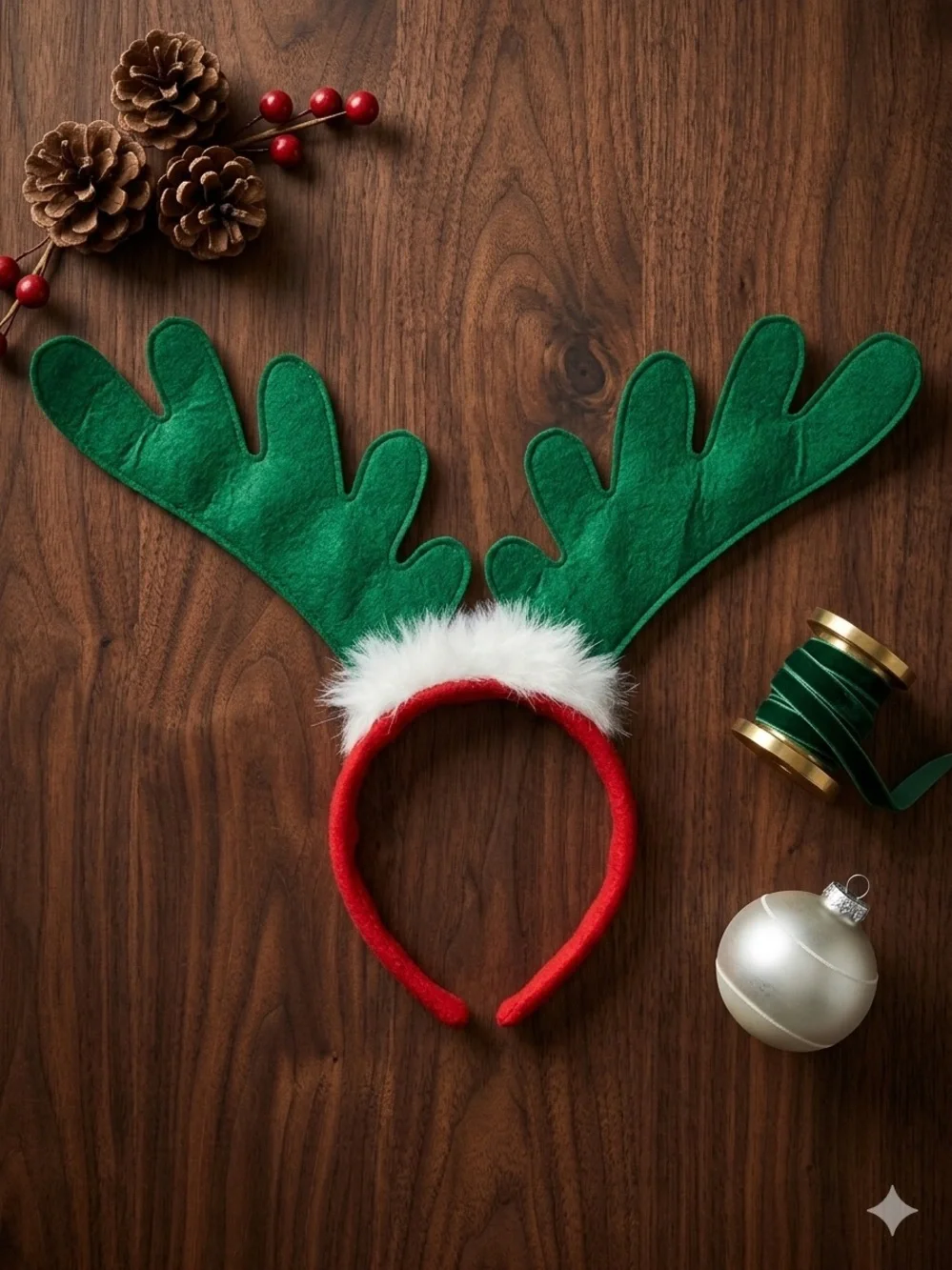 2-Pack Christmas Reindeer Antler Headbands - Red & Green Felt Holiday Hair